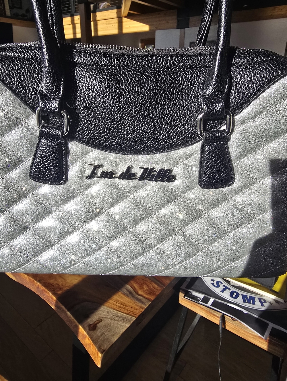 New! Silver Glitter Lux De Ville, Black Faux Leather, Retro, Vintage Inspried - Picture 9 of 12